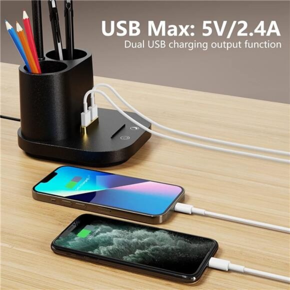 LED Desk Lamp with USB Charging Port Touch Control 3 Color Modes, Stepless - Picture 4 of 8